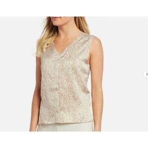 Eileen Fisher Gold White Sequin Sleeveless Blouse
